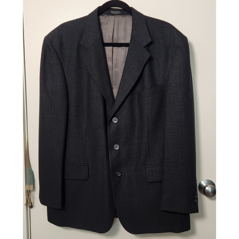 Oscar de la Renta Blue Check‎ Wool 44S Sports Coat Blazer Lined Preppy Classic